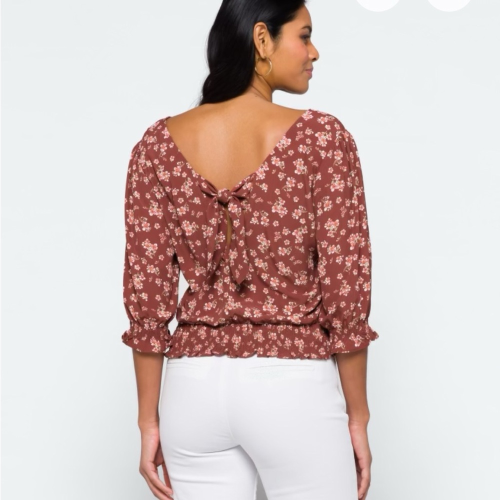 NINE BRITTON | Red Puff Sleeve Wrap Blouse | Size S - Picture 2 of 4